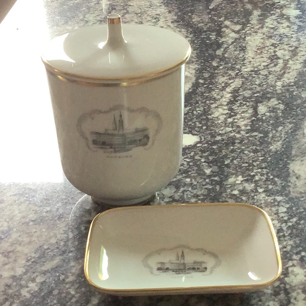 Vintage Hutschenreuther Germany covered jar and small tray/trinket